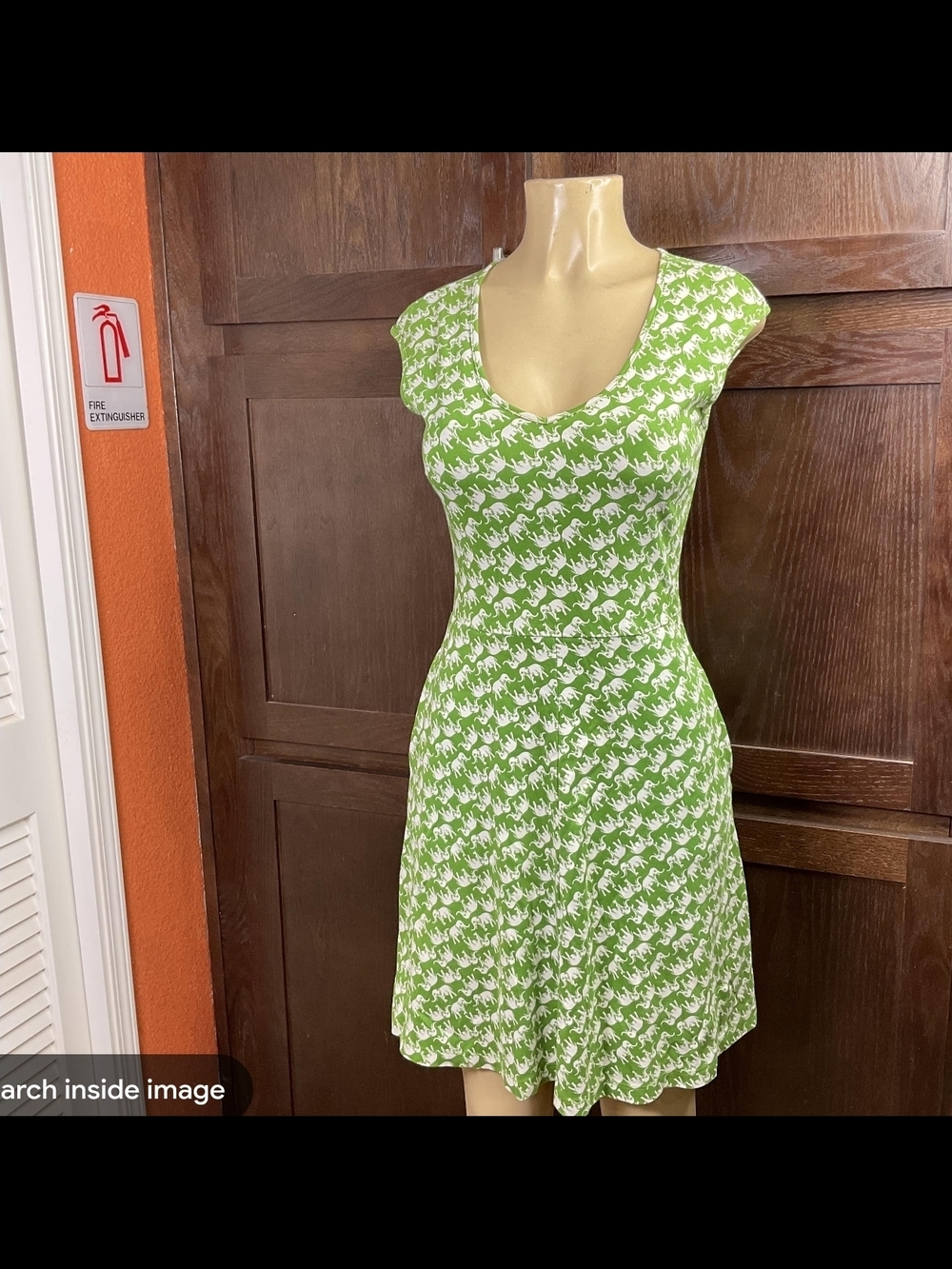 New York & Company Green and White Printed A-Line Midi Dress1